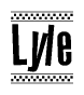The clipart image displays the text Lyle in a bold, stylized font. It is enclosed in a rectangular border with a checkerboard pattern running below and above the text, similar to a finish line in racing. 