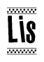 The clipart image displays the text Lis in a bold, stylized font. It is enclosed in a rectangular border with a checkerboard pattern running below and above the text, similar to a finish line in racing. 
