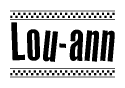 The clipart image displays the text Lou-ann in a bold, stylized font. It is enclosed in a rectangular border with a checkerboard pattern running below and above the text, similar to a finish line in racing. 