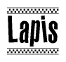 The image contains the text Lapis in a bold, stylized font, with a checkered flag pattern bordering the top and bottom of the text.
