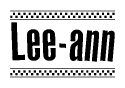 The clipart image displays the text Lee-ann in a bold, stylized font. It is enclosed in a rectangular border with a checkerboard pattern running below and above the text, similar to a finish line in racing. 