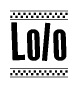 The image contains the text Lolo in a bold, stylized font, with a checkered flag pattern bordering the top and bottom of the text.