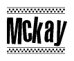 The image contains the text Mckay in a bold, stylized font, with a checkered flag pattern bordering the top and bottom of the text.
