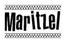 The image contains the text Maritzel in a bold, stylized font, with a checkered flag pattern bordering the top and bottom of the text.