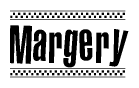 The clipart image displays the text Margery in a bold, stylized font. It is enclosed in a rectangular border with a checkerboard pattern running below and above the text, similar to a finish line in racing. 