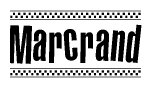 The image contains the text Marcrand in a bold, stylized font, with a checkered flag pattern bordering the top and bottom of the text.