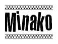 The clipart image displays the text Minako in a bold, stylized font. It is enclosed in a rectangular border with a checkerboard pattern running below and above the text, similar to a finish line in racing. 
