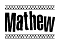 The image contains the text Mathew in a bold, stylized font, with a checkered flag pattern bordering the top and bottom of the text.