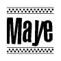 The clipart image displays the text Maye in a bold, stylized font. It is enclosed in a rectangular border with a checkerboard pattern running below and above the text, similar to a finish line in racing. 