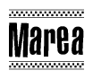The clipart image displays the text Marea in a bold, stylized font. It is enclosed in a rectangular border with a checkerboard pattern running below and above the text, similar to a finish line in racing. 