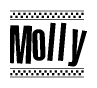 The clipart image displays the text Molly in a bold, stylized font. It is enclosed in a rectangular border with a checkerboard pattern running below and above the text, similar to a finish line in racing. 