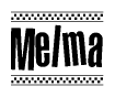 The clipart image displays the text Melma in a bold, stylized font. It is enclosed in a rectangular border with a checkerboard pattern running below and above the text, similar to a finish line in racing. 