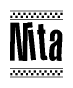 The image contains the text Nita in a bold, stylized font, with a checkered flag pattern bordering the top and bottom of the text.