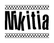 The image contains the text Nikitia in a bold, stylized font, with a checkered flag pattern bordering the top and bottom of the text.