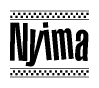 The image contains the text Nyima in a bold, stylized font, with a checkered flag pattern bordering the top and bottom of the text.