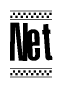 The image is a black and white clipart of the text Net in a bold, italicized font. The text is bordered by a dotted line on the top and bottom, and there are checkered flags positioned at both ends of the text, usually associated with racing or finishing lines.