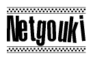 The clipart image displays the text Netgouki in a bold, stylized font. It is enclosed in a rectangular border with a checkerboard pattern running below and above the text, similar to a finish line in racing. 