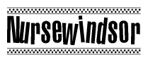 The clipart image displays the text Nursewindsor in a bold, stylized font. It is enclosed in a rectangular border with a checkerboard pattern running below and above the text, similar to a finish line in racing. 