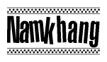 The clipart image displays the text Namkhang in a bold, stylized font. It is enclosed in a rectangular border with a checkerboard pattern running below and above the text, similar to a finish line in racing. 