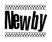 The image contains the text Newby in a bold, stylized font, with a checkered flag pattern bordering the top and bottom of the text.