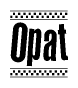 The image contains the text Opat in a bold, stylized font, with a checkered flag pattern bordering the top and bottom of the text.
