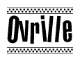 The clipart image displays the text Ovrille in a bold, stylized font. It is enclosed in a rectangular border with a checkerboard pattern running below and above the text, similar to a finish line in racing. 