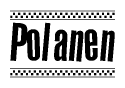 The image contains the text Polanen in a bold, stylized font, with a checkered flag pattern bordering the top and bottom of the text.