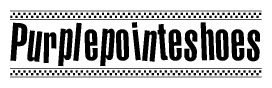 The image contains the text Purplepointeshoes in a bold, stylized font, with a checkered flag pattern bordering the top and bottom of the text.