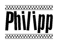 The image contains the text Philipp in a bold, stylized font, with a checkered flag pattern bordering the top and bottom of the text.