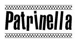 The clipart image displays the text Patrinella in a bold, stylized font. It is enclosed in a rectangular border with a checkerboard pattern running below and above the text, similar to a finish line in racing. 