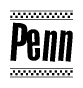 The clipart image displays the text Penn in a bold, stylized font. It is enclosed in a rectangular border with a checkerboard pattern running below and above the text, similar to a finish line in racing. 