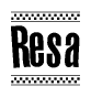 The clipart image displays the text Resa in a bold, stylized font. It is enclosed in a rectangular border with a checkerboard pattern running below and above the text, similar to a finish line in racing. 