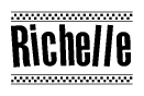 The image contains the text Richelle in a bold, stylized font, with a checkered flag pattern bordering the top and bottom of the text.