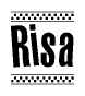 The clipart image displays the text Risa in a bold, stylized font. It is enclosed in a rectangular border with a checkerboard pattern running below and above the text, similar to a finish line in racing. 