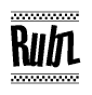 The clipart image displays the text Rubz in a bold, stylized font. It is enclosed in a rectangular border with a checkerboard pattern running below and above the text, similar to a finish line in racing. 