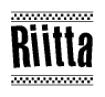 The clipart image displays the text Riitta in a bold, stylized font. It is enclosed in a rectangular border with a checkerboard pattern running below and above the text, similar to a finish line in racing. 