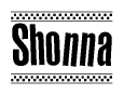 The image contains the text Shonna in a bold, stylized font, with a checkered flag pattern bordering the top and bottom of the text.