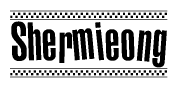 The clipart image displays the text Shermieong in a bold, stylized font. It is enclosed in a rectangular border with a checkerboard pattern running below and above the text, similar to a finish line in racing. 