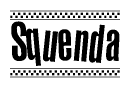 The clipart image displays the text Squenda in a bold, stylized font. It is enclosed in a rectangular border with a checkerboard pattern running below and above the text, similar to a finish line in racing. 