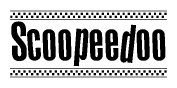 The clipart image displays the text Scoopeedoo in a bold, stylized font. It is enclosed in a rectangular border with a checkerboard pattern running below and above the text, similar to a finish line in racing. 