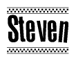 The image contains the text Steven in a bold, stylized font, with a checkered flag pattern bordering the top and bottom of the text.
