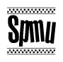 The clipart image displays the text Spmu in a bold, stylized font. It is enclosed in a rectangular border with a checkerboard pattern running below and above the text, similar to a finish line in racing. 