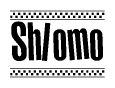 The image contains the text Shlomo in a bold, stylized font, with a checkered flag pattern bordering the top and bottom of the text.