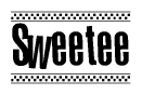 The clipart image displays the text Sweetee in a bold, stylized font. It is enclosed in a rectangular border with a checkerboard pattern running below and above the text, similar to a finish line in racing. 