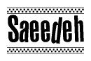 The image contains the text Saeedeh in a bold, stylized font, with a checkered flag pattern bordering the top and bottom of the text.