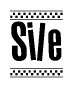 The image is a black and white clipart of the text Sile in a bold, italicized font. The text is bordered by a dotted line on the top and bottom, and there are checkered flags positioned at both ends of the text, usually associated with racing or finishing lines.