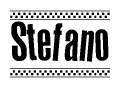 The image contains the text Stefano in a bold, stylized font, with a checkered flag pattern bordering the top and bottom of the text.