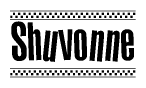 The image contains the text Shuvonne in a bold, stylized font, with a checkered flag pattern bordering the top and bottom of the text.