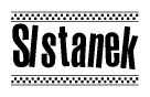The clipart image displays the text Slstanek in a bold, stylized font. It is enclosed in a rectangular border with a checkerboard pattern running below and above the text, similar to a finish line in racing. 