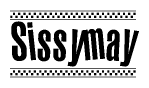 The clipart image displays the text Sissymay in a bold, stylized font. It is enclosed in a rectangular border with a checkerboard pattern running below and above the text, similar to a finish line in racing. 
